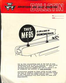 Pamphlet - Massey Ferguson - Advertising And Sales Promotion Bulletin MF65 Demonstrate