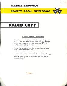 Pamphlet - Massey Ferguson - Dealer's Local Advertising Radio Copy