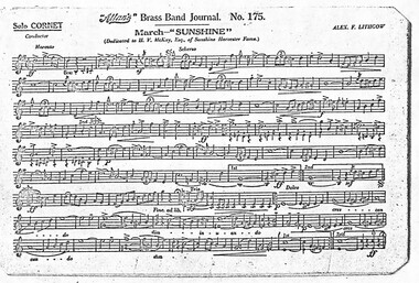 Journal - Allan's Brass Band Journal No 1975 Sunshine March Music Sheet Dedicated To H.V. McKay