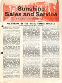 Newsletter - H.V. McKay Massey Harris - Sunshine Sales And Service Newsletter, 2003