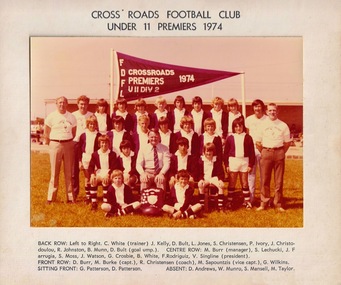 Photograph - Crossroads Football Club Under 11 Premiers 1974 Team Photograph, 1974
