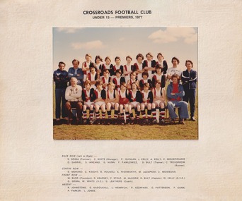 Photograph - Crossroads Football Club Under 13 Premiers 1977 Team Photograph, 1977