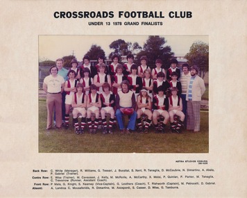 Photograph - Crossroads Football Club Under 13 Grand Finalists 1978 Team Photograph, 197