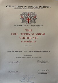 Certificate - Tom Hoole Educational Certificates