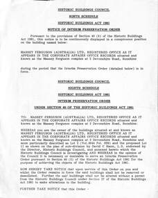 Document - Massey Ferguson Historic Buildings Act 1981 Notice Of Interim Preservation Order