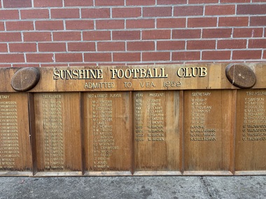 Honour Board - Sunshine Football Club Presidents, Secretaries, Treasuers, Best & Fairest Players 1959 to1988 Honor Board