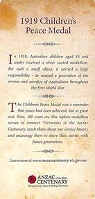 Document - 1919 Children's Peace Medal Information Card
