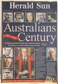 Newspaper - Herald Sun Australians Of The Century Special Edition 11th March 1998, Herald Sun, Herald Sun Australians Of The Century Thursday March 11 1998, 11th March 1999