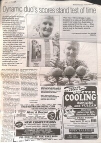 Article - Sunshine Women Test Players - Myrtle Baylis And Lorraine Kutcher, Brimbank Independent, 2nd March 1999