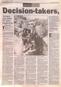 Article - Herald Sun 19th March 2000 - Decision Takers ANZACS Pay Price For Poor Leadership, Herald Sun, 19th March 2000