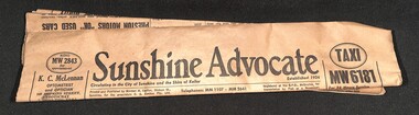 Newspaper - Sunshine Lions Club Time Capsule - Newspapers, Sunshine Advocate, 1958