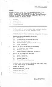 Administrative record - City of Sunshine - Commissioner Mr Alexander Alex George Gillon Collection 1976 - 1982 - Notice of Ordinary Meeting 23rd February 1982, City of Sunshine, 17th February 1982