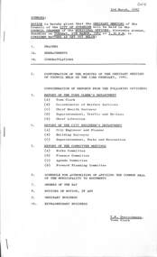 Administrative record - City of Sunshine - Commissioner Mr Alexander Alex George Gillon Collection 1976 - 1982 - Notice of Ordinary Meeting 9th March 1982, City of Sunshine, 3rd March 1982