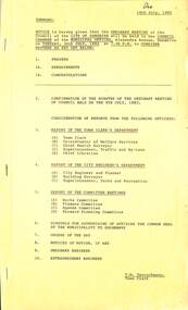 Administrative record - City of Sunshine - Commissioner Mr Alexander Alex George Gillon Collection 1976 - 1982 - Notice of Ordinary Meeting 14th July 1982, City of Sunshine, 14th July 1982