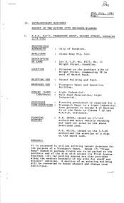 Administrative record - City of Sunshine - Commissioner Mr Alexander Alex George Gillon Collection 1976 - 1982 - Extraordinary Business Report Transport Depot 20th July 1982, City of Sunshine, 20th July 1982