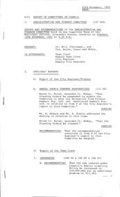 Administrative record - City of Sunshine - Commissioner Mr Alexander Alex George Gillon Collection 1976 - 1982 - Report of Administration and Finance Committee 23rd November 1982, City of Sunshine, 23rd November 1982