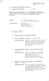 Administrative record - City of Sunshine - Commissioner Mr Alexander Alex George Gillon Collection 1976 - 1982 - Report of Management Committee 23rd November 1982, City of Sunshine, 23rd November 1982