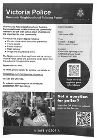 Flyer - Victoria Police Brimbank Neighourhood Policing Forum Flyer, Victoria Police, June 2026
