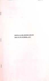 Administrative record - City of Sunshine - Commissioner Mr Alexander Alex George Gillon Collection 1976 - 1982 - Minutes of Ordinary Meeting 9th November 1976, City of Sunshine, 9th November 1976
