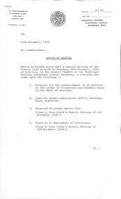 Administrative record - City of Sunshine - Commissioner Mr Alexander Alex George Gillon Collection 1976 - 1982 - Notice of Meetings 12th November 1976, City of Sunshine, 12th November 1976