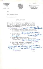 Administrative record - City of Sunshine - Commissioner Mr Alexander Alex George Gillon Collection 1976 - 1982 - Notice of Meetings 12th November 1976, City of Sunshine, 12th November 1976