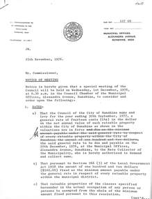 Administrative record - City of Sunshine - Commissioner Mr Alexander Alex George Gillon Collection 1976 - 1982 - Minutes Of Special Meeting 1st December 1976, City of Sunshine, 25th November 1976