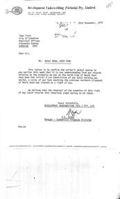 Letter - City of Sunshine - Commissioner Mr Alexander Alex George Gillon Collection 1976 - 1982 - Neale Road Deer Park, Development Underwriting (Victoria) Pty Ltd, 26th November 1976