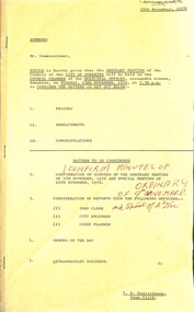 Administrative record - City of Sunshine - Commissioner Mr Alexander Alex George Gillon Collection 1976 - 1982 - Notice of Ordinary Meeting 23rd November 1976, City of Sunshine, 19th November 1976