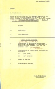Administrative record - City of Sunshine - Commissioner Mr Alexander Alex George Gillon Collection 1976 - 1982 -  Notice of Ordinary Meeting 8th December 1976, City of Sunshine, 3rd December 1976