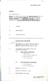 Administrative record - City of Sunshine - Commissioner Mr Alexander Alex George Gillon Collection 1976 - 1982 - Notice of ordinary meeting of the council of the City of Sunshine to be held on 27th April 1977, City of Sunshine, 18th April 1977