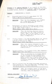 Administrative record - City of Sunshine - Commissioner Mr Alexander Alex George Gillon Collection 1976 - 1982 - Minutes of the special meeting of council held on 9th May 1977, City of Sunshine, 12th May 1977
