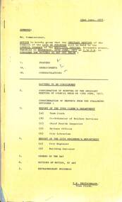 Administrative record - City of Sunshine - Commissioner Mr Alexander Alex George Gillon Collection 1976 - 1982 - Notice of ordinary meeting of the council of the City of Sunshine to be held on 29th June 1977, City of Sunshine, 22nd June 1977