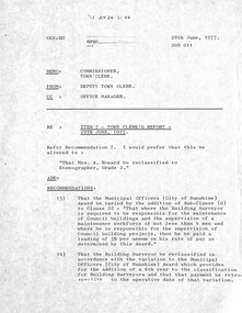 Administrative record - City of Sunshine - Commissioner Mr Alexander Alex George Gillon Collection 1976 - 1982 - Town's Clerk Report 28th June 1977, City of Sunshine, 28th June 1977