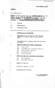 Administrative record - City of Sunshine - Commissioner Mr Alexander Alex George Gillon Collection 1976 - 1982 - Notice of ordinary meeting of the council of the City of Sunshine to be held on 24th August 1977, City of Sunshine, 17th August 1977