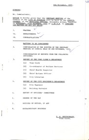 Administrative record - City of Sunshine - Commissioner Mr Alexander Alex George Gillon Collection 1976 - 1982 - Notice of ordinary meeting of the council of the City of Sunshine to be held on 16th November 1977, City of Sunshine, 9th November 1977