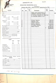 Administrative record - City of Sunshine - Commissioner Mr Alexander Alex George Gillon Collection 1976 - 1982 - Reserves Irrigation Quote, City of Sunshine, 9th June 1977