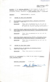 Administrative record - City of Sunshine - Commissioner Mr Alexander Alex George Gillon Collection 1976 - 1982 - Minutes of the special meeting of council held on 20h January 1977, City of Sunshine, 20th January 1977