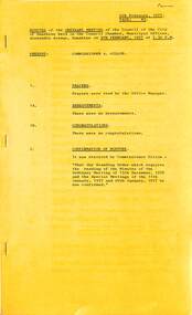 Administrative record - City of Sunshine - Commissioner Mr Alexander Alex George Gillon Collection 1976 - 1982 - Minutes of the ordinary meeting of council held on 9th February 1977, City of Sunshine, 9th February 1977
