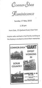 Archive - Connor Shea Reminiscence Day 17th May 2015 At The Hunt Club, Sunshine and District Historical Society Inc, 17th May 2015