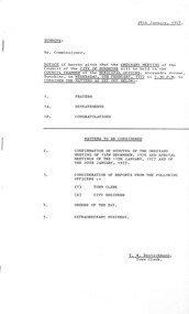Administrative record - City of Sunshine - Commissioner Mr Alexander Alex George Gillon Collection 1976 - 1982 - Notice of ordinary meeting of the council of the City of Sunshine to be held on 9th February 1977, City of Sunshine, 28th January 1977