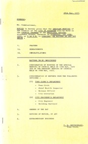 Administrative record - City of Sunshine - Commissioner Mr Alexander Alex George Gillon Collection 1976 - 1982 - Notice of ordinary meeting of the council of the City of Sunshine to be held on 1st June 1977, City of Sunshine, 28th May 1977