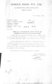 Letter - City of Sunshine - Commissioner Mr Alexander Alex George Gillon Collection 1976 - 1982 - Hulett Street Construction of private street 5th October 1977, Sunrich Foods Pty Ltd, 28th September 1977