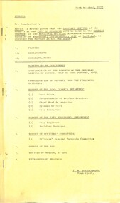 Administrative record - City of Sunshine - Commissioner Mr Alexander Alex George Gillon Collection 1976 - 1982 - Notice of ordinary meeting of the council of the City of Sunshine to be held on 2nd November 1977, City of Sunshine, 26th October 1977