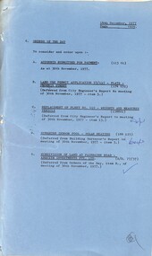 Administrative record - City of Sunshine - Commissioner Mr Alexander Alex George Gillon Collection 1976 - 1982 - Extraordinary Business 14th December 1977, City of Sunshine & Sunshine & District Historical Society, 14th December 1977
