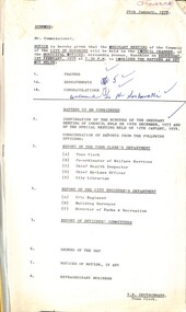 Administrative record - City of Sunshine - Commissioner Mr Alexander Alex George Gillon Collection 1976 - 1982 - Notice of ordinary meeting of the council 1st February 1978, The City of Sunshine Parks & Recreation Department, 24th January 1978