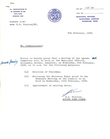 Administrative record - City of Sunshine - Commissioner Mr Alexander Alex George Gillon Collection 1976 - 1982 - Notice of Committee Meetings 8th February 1978, City of Sunshine, 8th February 1978