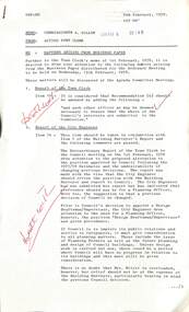Administrative record - City of Sunshine - Commissioner Mr Alexander Alex George Gillon Collection 1976 - 1982 - Matters Arising From Business Paper 8th February 1978, The City of Sunshine Parks & Recreation Department, 8th February 1978