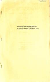 Administrative record - City of Sunshine - Commissioner Mr Alexander Alex George Gillon Collection 1976 - 1982 - Minutes of the ordinary meeting of council held on 7th March 1978, City of Sunshine, 7th March 1978