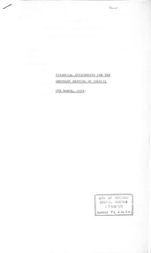 Administrative record - City of Sunshine - Commissioner Mr Alexander Alex George Gillon Collection 1976 - 1982 - Financial Attachements of the ordinary meeting of council 7th March 1978, City of Sunshine, 7th March 1978