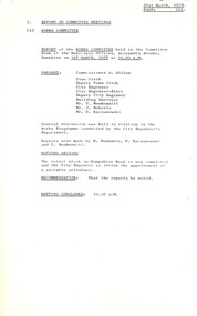 Administrative record - City of Sunshine - Commissioner Mr Alexander Alex George Gillon Collection 1976 - 1982 - Committee Reports 21st March 1978, City of Sunshine, 21st March 1978